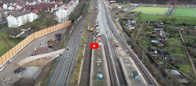 YouTube: Drone flight over the large railway-construction site in Frankfurt-Niederrad